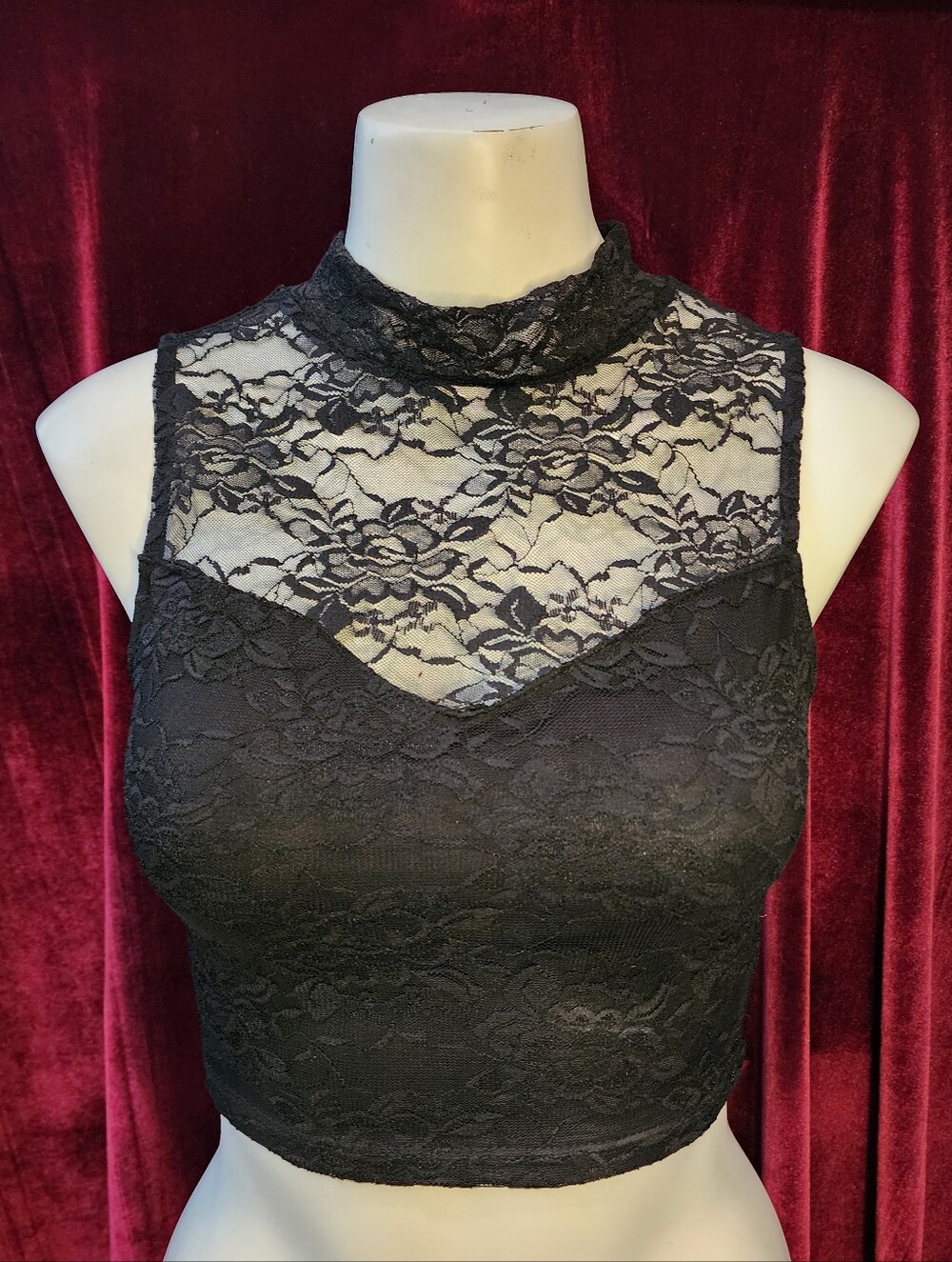 Ambiance Black Lace High-Neck Crop Top